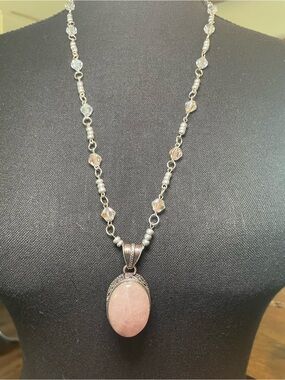 Sterling-Style Rose Quartz Pendant Necklace - Pink